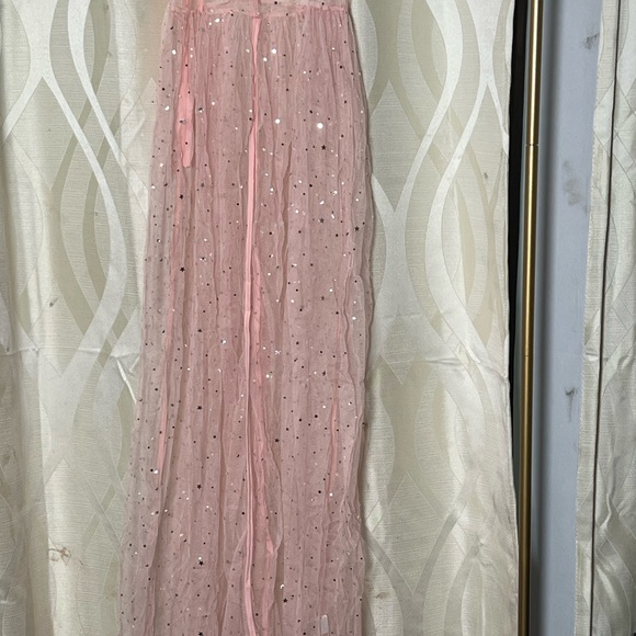 Pink Starry Tulle Maxi Dress M Sleeveless Party Evening - Picture 12 of 15